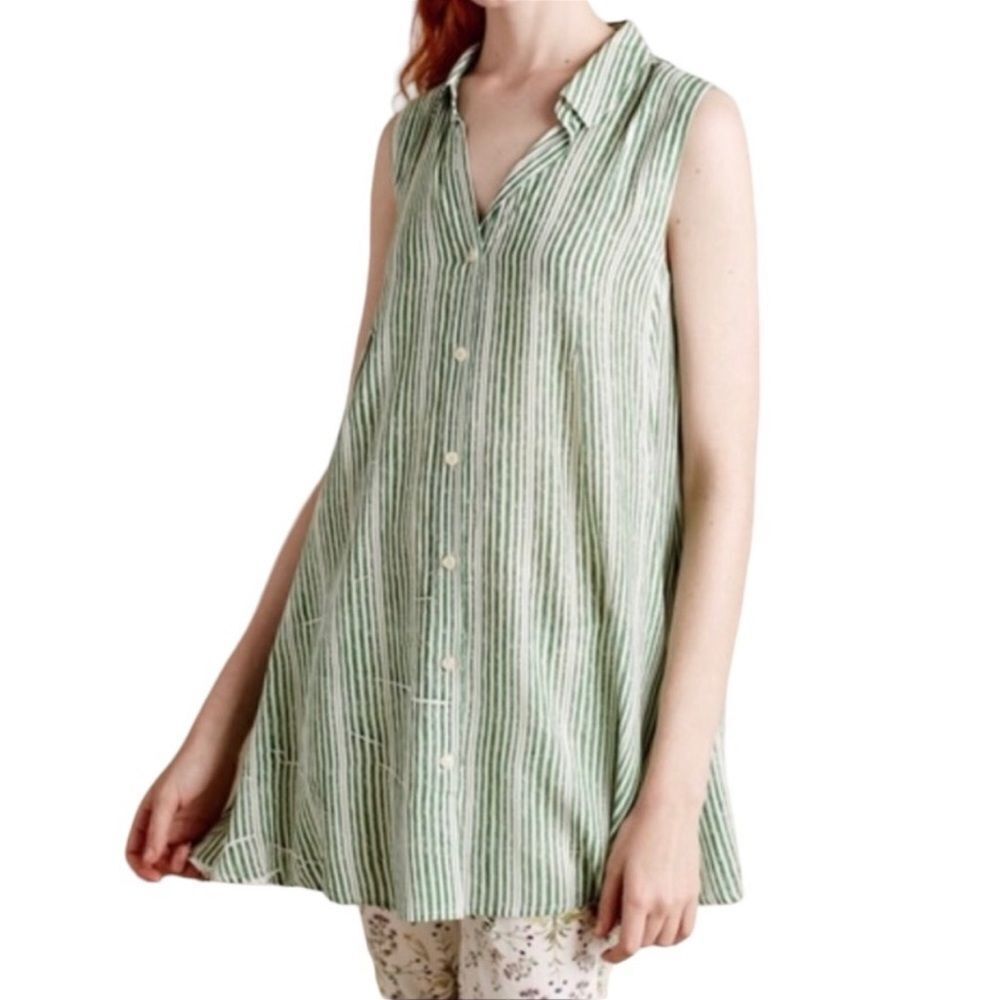 ANTHROPOLOGIE 11.1 TYLHO Striped Sleeveless Percy Tunic Dress Green White Small